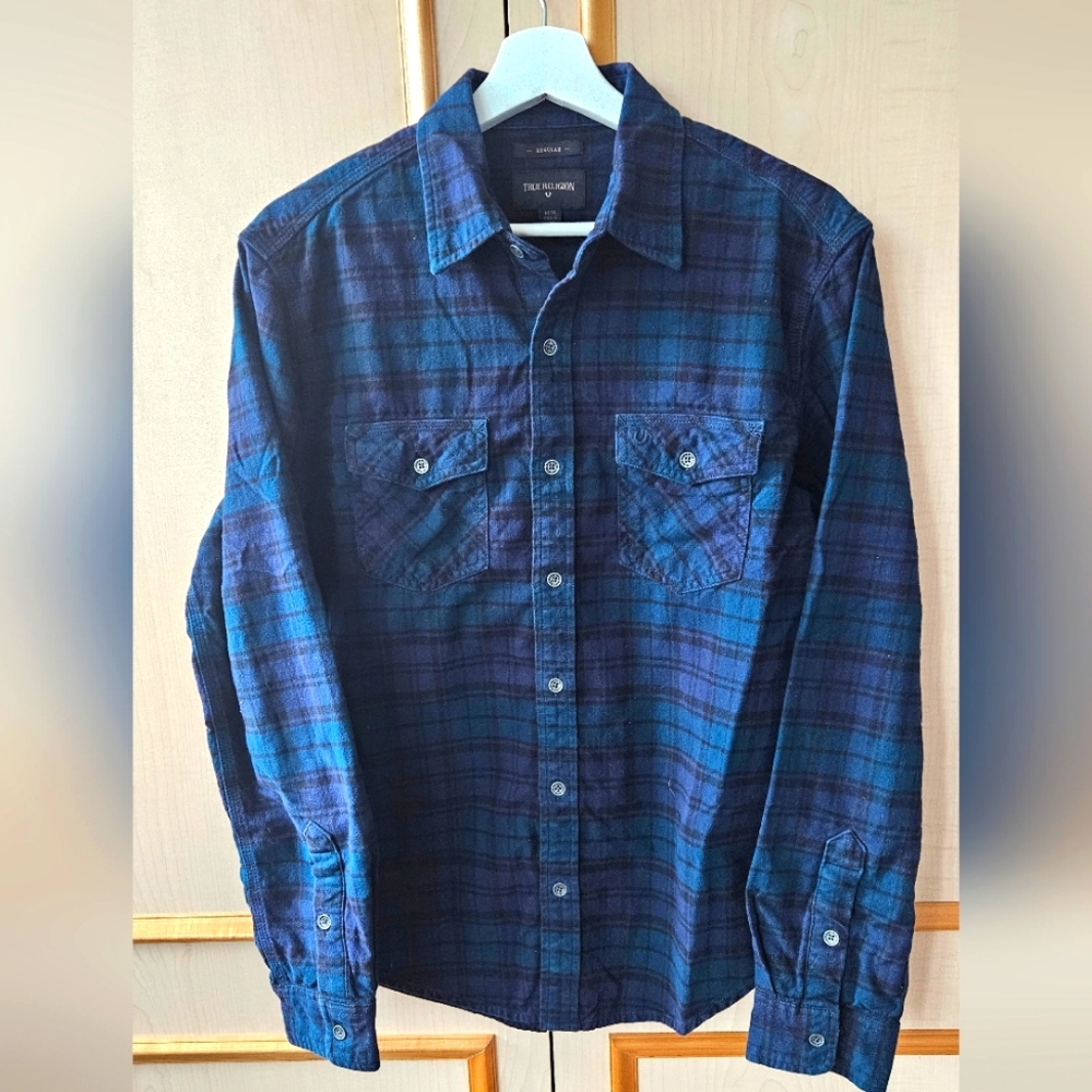 True Religion Blue Plaid Men's Shirt
